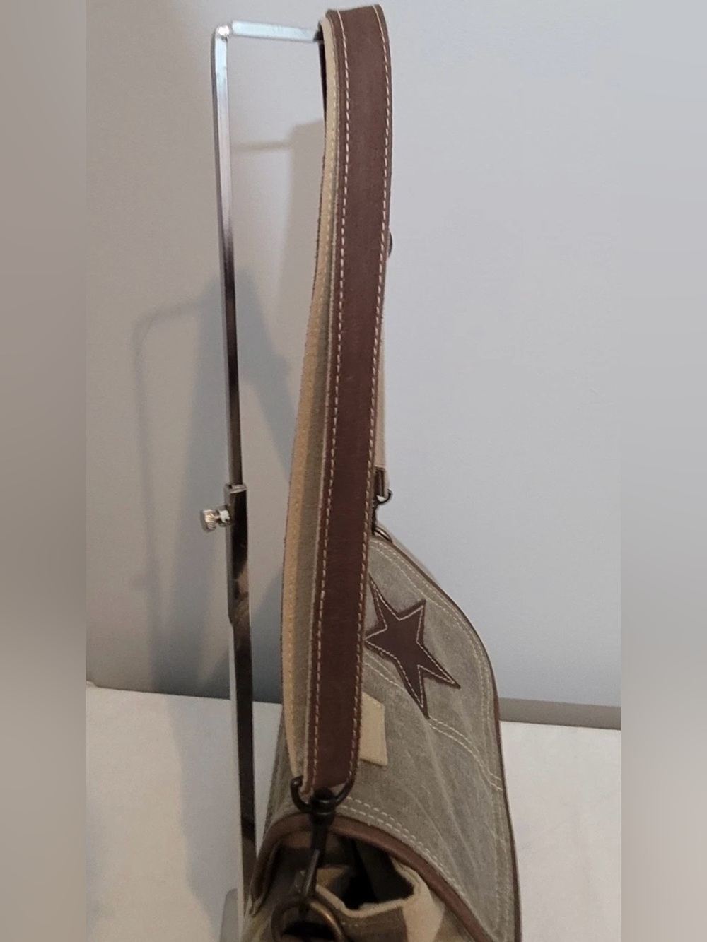 Myra Bag Canvas Leather Star Brown Trim Shoulder Bag Khaki Taupe - Picture 7 of 16